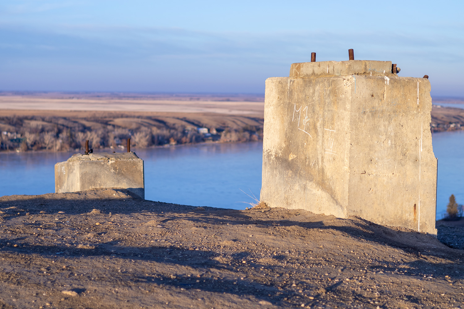 Cement blocks on hill
